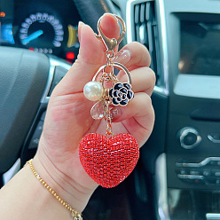 Red Lovely Camellia Heart Keychain with 520 Creative Earphone Bag Pendant