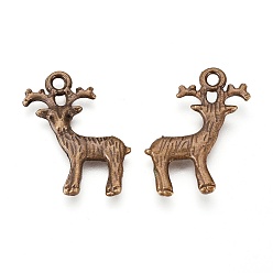 Antique Bronze Tibetan Style Alloy Pendants, Christmas Reindeer/Stag, Lead Free and Cadmium Free, 23.5x19x2.5mm, Hole: 2mm