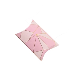 Pearl Pink Geometric Pattern Paper Pillow Candy Boxes, Gift Boxes, with Metallic Cord, for Wedding Favors Baby Shower Birthday Party Supplies, Pearl Pink, 14x10x2.8cm