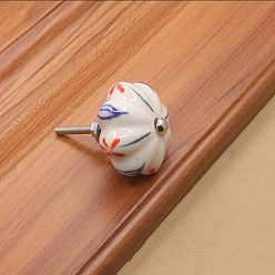 Red Flower Pattern Porcelain Drawer Knobs, with Metal Finding, Pumpkin Cabinet Handle, Red, 40x26mm