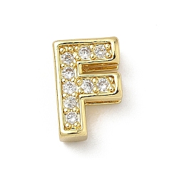 Letter F Латунный микро pave прозрачный кубик циркония подвески, долговечный, без кадмия и без свинца, Буква F, 12x8x4.5 мм, отверстие : 2x9 мм
