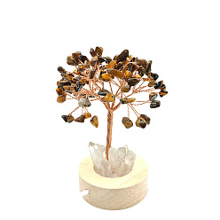 Tiger Eye Natural Tiger Eye Chips Tree Night Light Lamp Decorations, Wooden Base with Copper Wire Feng Shui Energy Stone Gift for Home Desktop Decoration, 120mm