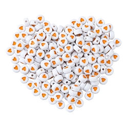 Goldenrod Opaque Acrylic Beads, with Enamel, Flat Round with Heart, Goldenrod, 7x3.5mm, Hole: 1.2mm