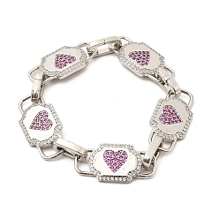 Платина Латунные браслеты-цепочки с микропаве из кубического циркония для женщин, сердце, стойки покрытие, долговечный, без кадмия и без свинца, платина, 7.36 дюйм (18.7 см)