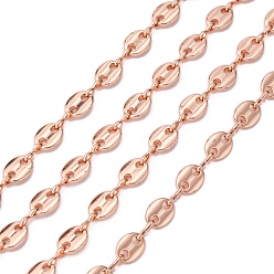 Real Rose Gold Plated Brass Coffee Bean Chains, Unwelded, Lead Free & Nickel Free & Cadmium Free, Real Rose Gold Plated, 8x6x1mm, Ring: 1x3mm