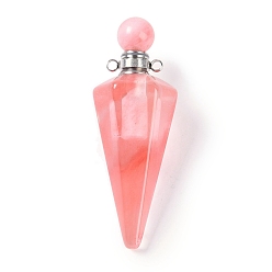 Вишневый Кварц Вишнёвое кварцевое стекло, граненый конус, открывающийся флакон для духов, большие подвески, с 304 фурнитурой из нержавеющей стали, цвет нержавеющей стали, 49.5~51.5x18.5x18.5 мм, отверстие : 1.8 мм