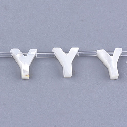 Letter Y Natural Sea Shell Beads, White Shell Mother of Pearl Shell, Top Drilled Beads, Letter.Y, 10x2.5~11.5x3mm, Hole: 0.8mm