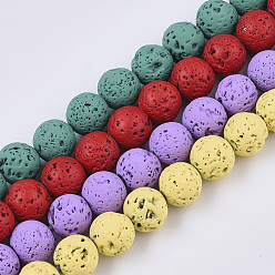 Mixed Color Spray Painted Natural Lava Rock Beads Strands, Round, Mixed Color, 4mm, Hole: 0.7mm, about 91~93pcs/Strand, 15.75 inch(40cm)