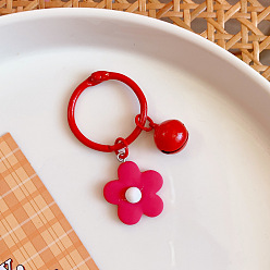 Cerise Candy Color Macaroon Flowers Keychain, Resin Flower Bell Keychains, with Iron Findings, Cerise, 6cm