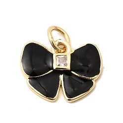 Черный Латунные подвески из прозрачного кубического циркония, с эмалью, без свинца и без кадмия, долговечный, очарование бантом, чёрные, 11x14.5x2 мм, Перейти кольцо: 5x1 мм, внутренний диаметр: 3 мм