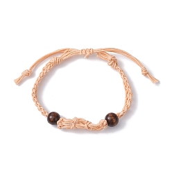PeachPuff Adjustable Braided Waxed Cotton Macrame Pouch Bracelet Making, Interchangeable Empty Stone Holder, with Wood Bead, PeachPuff, 1/4 inch(0.65cm), Inner Diameter: 2-1/4~3-5/8 inch(5.8~9.2cm)
