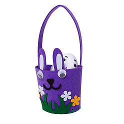 Purple Easter Theme DIY Cloth Baskets Kits, Rabbit Baskets, with Plastic Pin, Yarn and Craft Eye, for Storing Home Fruit Snack Vegetables, Children Toy, Purple, 95x190mm