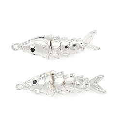 Серебро Латунные микро проложить кубического циркония подвески, рыбы прелести, серебряные, 35x10x10 мм, отверстие : 1.5 мм