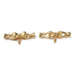 Real 18K Gold Plated Brass Fold Over Clasps, for Half Drilled Bead, Nickel Free, Bowknot, Real 18K Gold Plated, 34mm