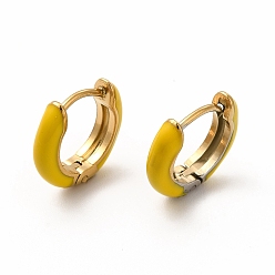 Gold Enamel Hoop Earrings, Real 18K Gold Plated 316 Surgical Stainless Steel Jewelry for Women, Gold, 13x14x3mm, Pin: 1mm