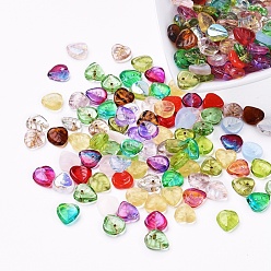 Mixed Color Czech Glass Beads, Electroplated/Dyed/Transparent, Leaf, Mixed Color, 9.5x8.5x3mm, Hole: 0.8mm, about 237~243pcs/bag