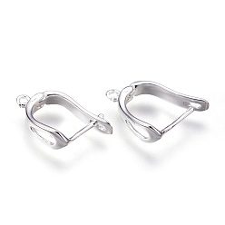 Silver Brass Hoop Earring Findings with Latch Back Closure, Silver Color Plated, 17x13mm, Pin: 1.5mm
