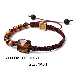 Tiger Eye Natural Tiger Eye Pyramid Braided Beaded Bracelets, 6-3/4~9-7/8 inch(17~25cm)
