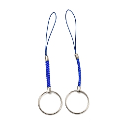Blue Polyester Cord Mobile Straps, with Platinum Plated Iron Findings, Blue, 10.1~10.2cm