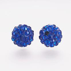 Cobalt Polymer Clay Rhinestone Beads, Grade A, Round, Pave Disco Ball Beads, Cobalt, 8x7.5mm, Hole: 1mm