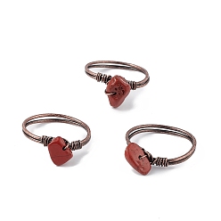 Red Jasper Natural Red Jasper Chips Finger Ring, Red Copper Brass Wire Wrap Jewelry for Women, Inner Diameter: 18mm