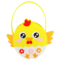 Chick Easter Theme DIY Cloth Baskets Kits, Kid's Handbag, with Plastic Pin, Yarn, and Card, for Storing Home Fruit Snack Vegetables, Children Toy, Yellow, Chick Pattern, 190x260mm