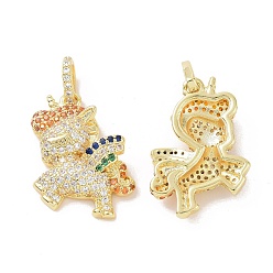 Real 18K Gold Plated Brass Micro Pave Cubic Zirconia Pendants, Unicorn Charm, Real 18K Gold Plated, 22x16x4.5mm, Hole: 3x4.5mm