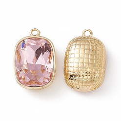 Light Rose K9 Glass Pendants, Oval Rectangle Charms, Faceted, with Light Gold Tone Brass Findings, Light Rose, 22.5x14.5x10mm, Hole: 1.8mm