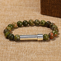 Unakite Natural Unakite Round Beads Stretch Bracelets, Titanium Tube Link Bracelets for Women, 11-3/8 inch(29cm), 8mm
