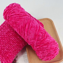 Deep Pink Wool Chenille Yarn, Velvet Hand Knitting Threads, for Baby Sweater Scarf Fabric Needlework Craft, Deep Pink, 3mm, about 87.49 Yards(80m)/Skein
