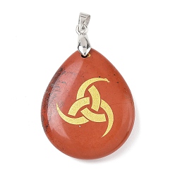 Красный Камень Природные красной яшмы подвески, с реечной обшивкой латунными выводами, без кадмия и без свинца, очарование слезы, 31x25x5~7 мм, отверстие : 4.5x4 мм