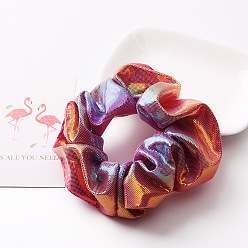 C84-Gradient Color-7 (Color Code 4) Metallic Rainbow Gradient Fabric Hair Scrunchie with Laser Hot Stamping Gold Dual Color Bowknot Headband