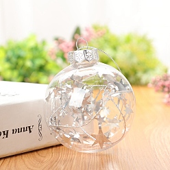 Clear Transparent Plastic Fillable Ball Pendants Decorations, with Sequin Stars inside, Christmas Tree Hanging Ornament, Clear, 60mm