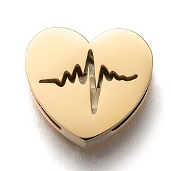 Golden 304 Stainless Steel Slide Charms, Heart with Heartbeat, Golden, 12x13x3.5mm, Hole: 8x1.5mm