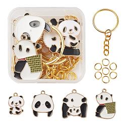 Golden DIY Panda Pendant Keychain Making Kits, Including Panda Shape Alloy Enamel Pendants, Iron Open Jump Rings & Split Key Rings, Golden, 25pcs/box