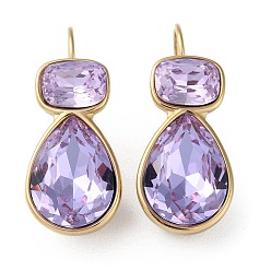 Lilac 304 Stainless Steel with Glass Leverback Earrings, Teardrop, Lilac, 30x16mm