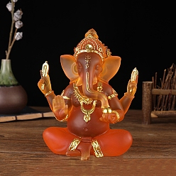 Dark Orange Resin Indian Ganesha Figurines, for Home Desktop Decoration, Dark Orange, 130x110x180mm