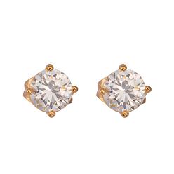 Clear Real 18K Gold Plated Adorable Design Brass Cubic Zirconia Stud Earrings, Clear, 5x5mm