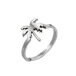 077 steel color Geometric Stainless Steel Hollow Love Heart Ring for Couples - Fashionable and Retro Open Design