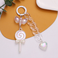 White Rainbow Iridescent Plating Acrylic Heart & Lollipop Pendant Decorations, Glitter Keychain Ornaments, White, 95mm
