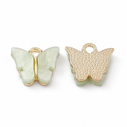 Light Green Acrylic Charms, with Light Gold Tone Alloy Finding, Butterfly Charm, Light Green, 13x14x3mm, Hole: 2mm