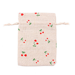 Вишня Прямоугольник мешковина упаковочных мешочков шнурок сумка, на Рождество, свадьба и упаковка поделки, вишня, 14x10 см
