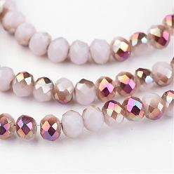 Seashell Color Electroplate Glass Beads Strands,  Half Plated, Faceted Rondelle, Seashell Color, 6x4mm, Hole: 1mm, about 100pcs/strand, 15.7 inch