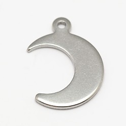 Stainless Steel Color 304 Stainless Steel Charms, Moon, Stainless Steel Color, 15.5x11x1mm, Hole: 1.4mm
