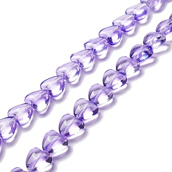 Dark Violet Transparent Glass Beads Strand, Heart, Dark Violet, 7.5~8.5x8~8.5x4~4.5mm, Hole: 1mm, about 44~45pcs/strand, 12.56~12.87 inch(31.9~32.7cm)