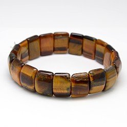 Tiger Eye Classic Elastic Natural Gemstone Rectangle Beaded Stretch Bracelets, Inner Diameter: 2-1/4 inch~2-3/8 inch(5.6~6cm)