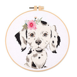 Dog DIY Puppy Dog Embroidery Kit for Beginners, Included Plastic Embroidery Hoop, Needle, Threads, Cotton Fabric, Dalmatian Pattern, Hoop: 20x20cm