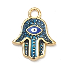 Средно-синий 304 подвески из нержавеющей стали, с эмалью, hamsa hand charms, вакуумное покрытие pvd, реальный 18 k позолоченный, светло-синий, 23x18x2.5 мм, отверстие : 3 мм