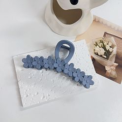 Matte blue Chic Flower Hair Clip for Women, Elegant Shark Shape Grip with Jelly Beads, Perfect for Ponytail and Updo Hairstyles