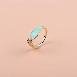08 Fashionable Copper Plated Gold Ring with Zircon Stones for Women